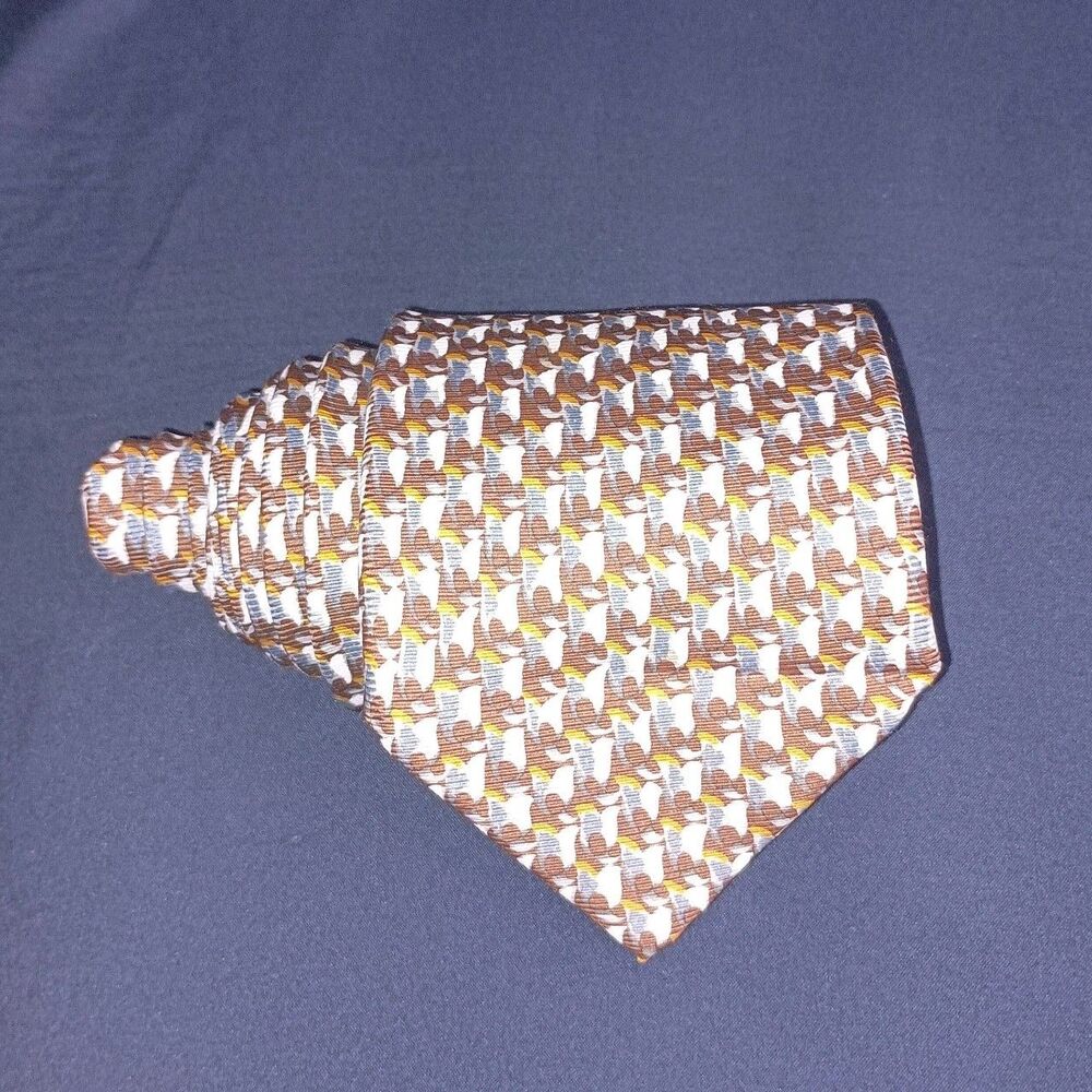 Ermenegildo Zegna Necktie 100% Silk Blue Brown Flower Print Tie Made In Italy